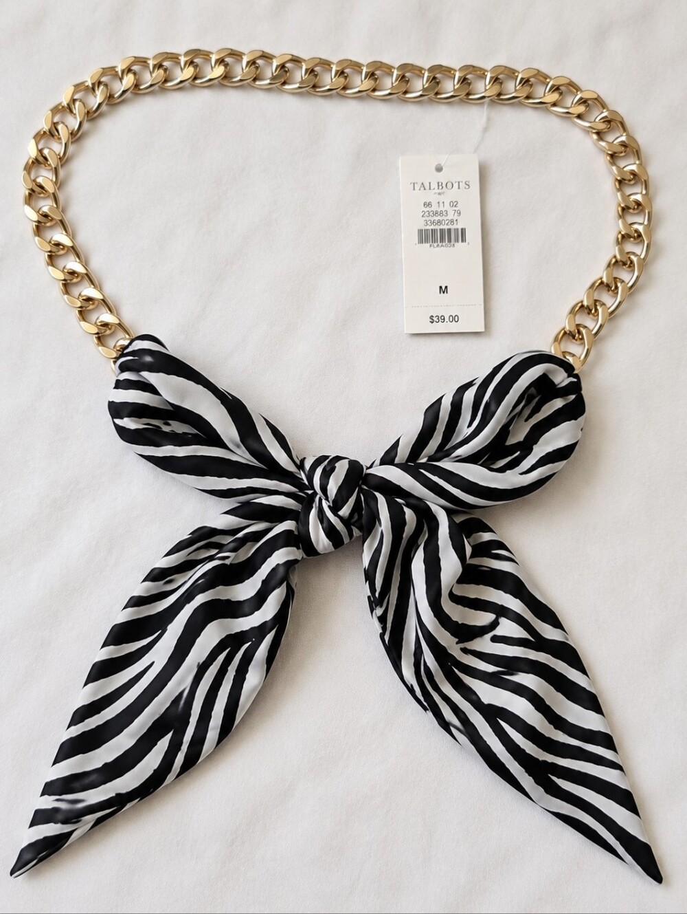 Talbots Zebra Print Scarf Chain Belt Gold Tone Chain Link Belt NWT Medium